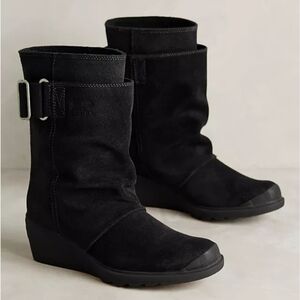 Sorel Toronto Mid Waterproof Black Pull On Suede Wedge Boots Women's 9 GUC